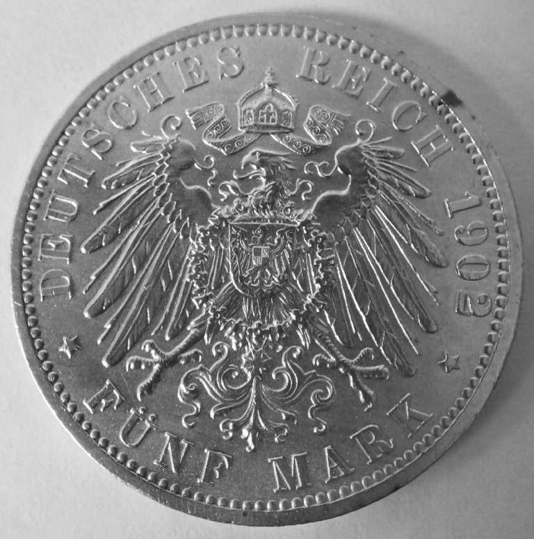 (1902) Монета Германия (Баден) 1902 год 5 марок &quot;Фридрих I 50 лет правления&quot;  Серебро Ag 900  XF